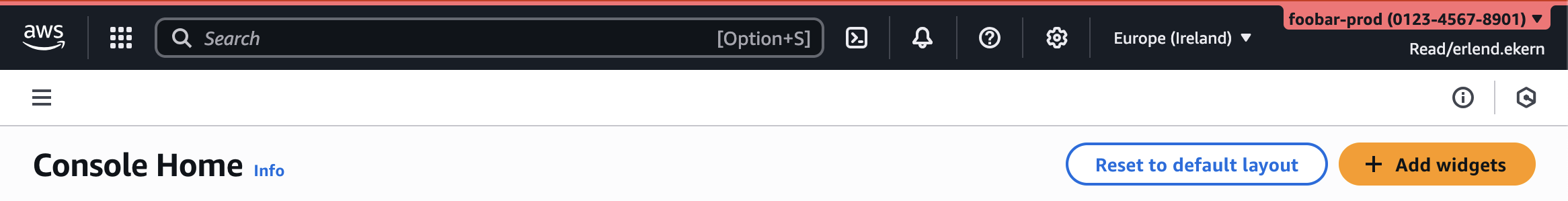 A screenshot showing the color of an account in the AWS Console